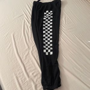 Aviator Nation Black Charcoal Checker Women’s Sweat Pants Joggers LARGE L NEW